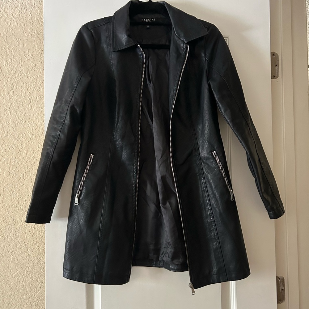 Baccini Black Faux Leather Full Zip Coat